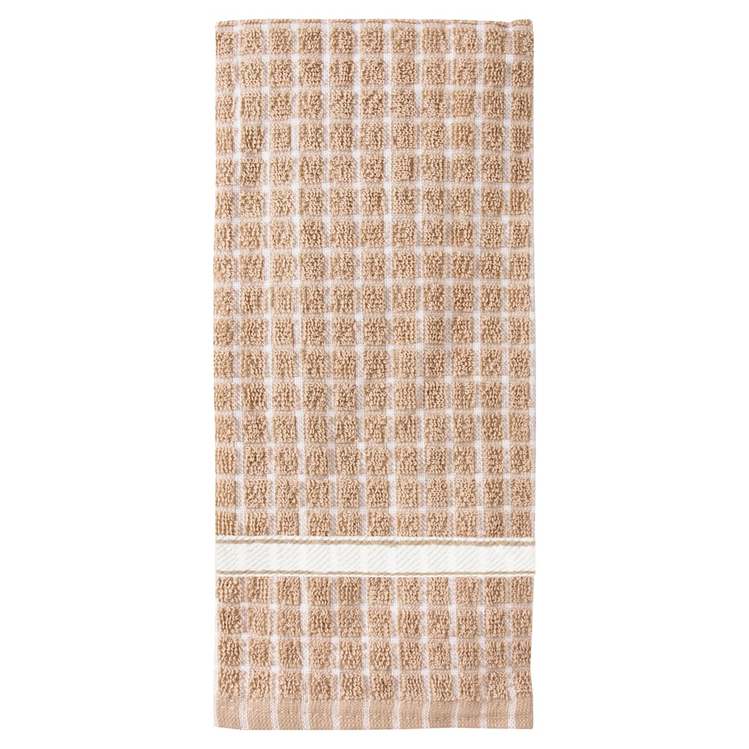 Darling Foodservice Taupe Check/Natural 15 x 24" Dish Towel PK = 12 Each