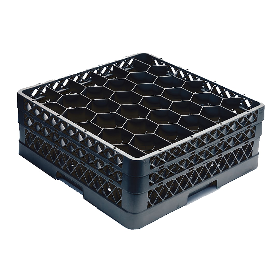 Traex TR12HH-06 Black Hexagon 30-Comp. Glass Rack with 2 Extenders