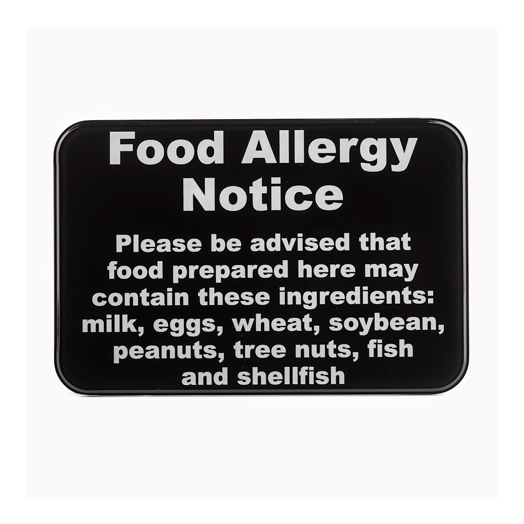 TableCraft 10481 Wall Mount White/Black 6" x 9" Food Allergy Sign