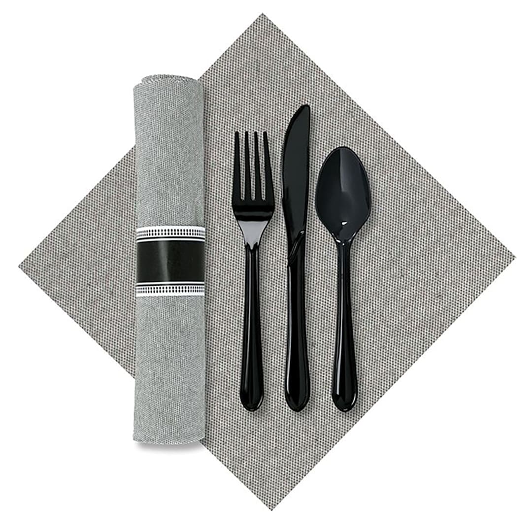 Hoffmaster 120017 Gray Onyx Caterwrap Napkin with Cutlery
