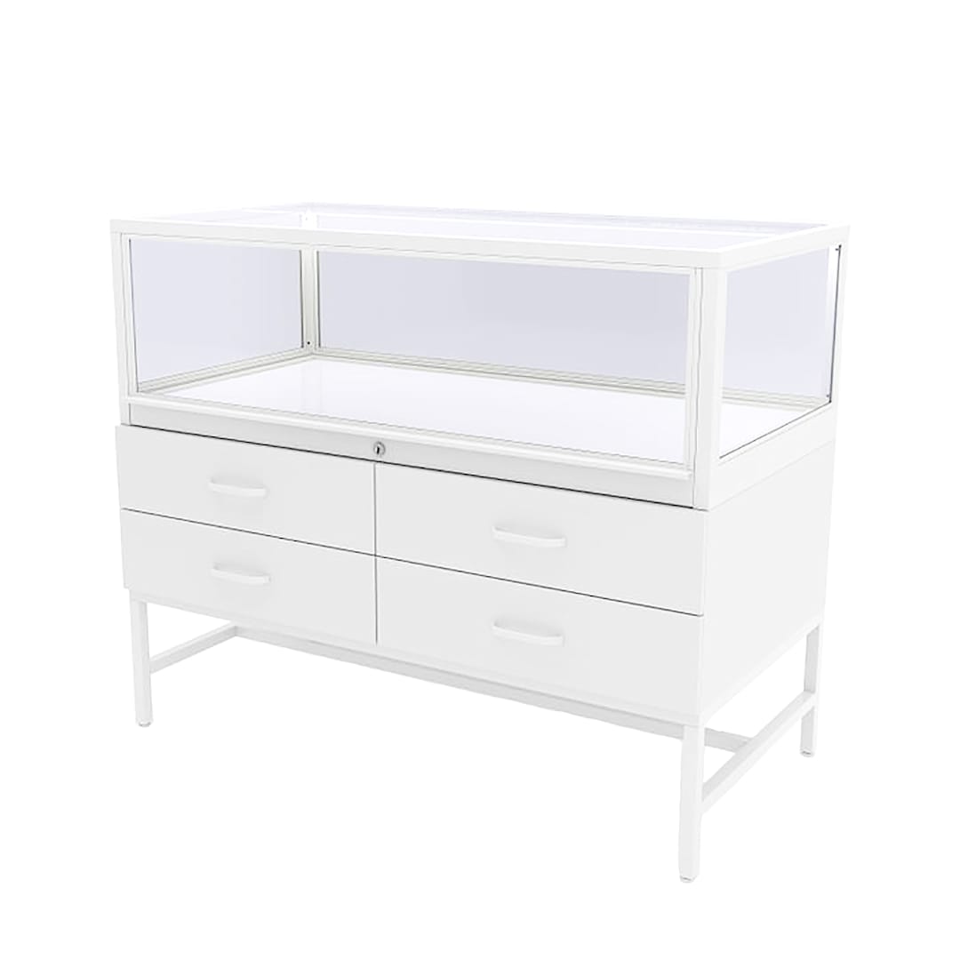 DisplayDispensary.com DDKITW White/Glass Display Case w/ Wood Drawers