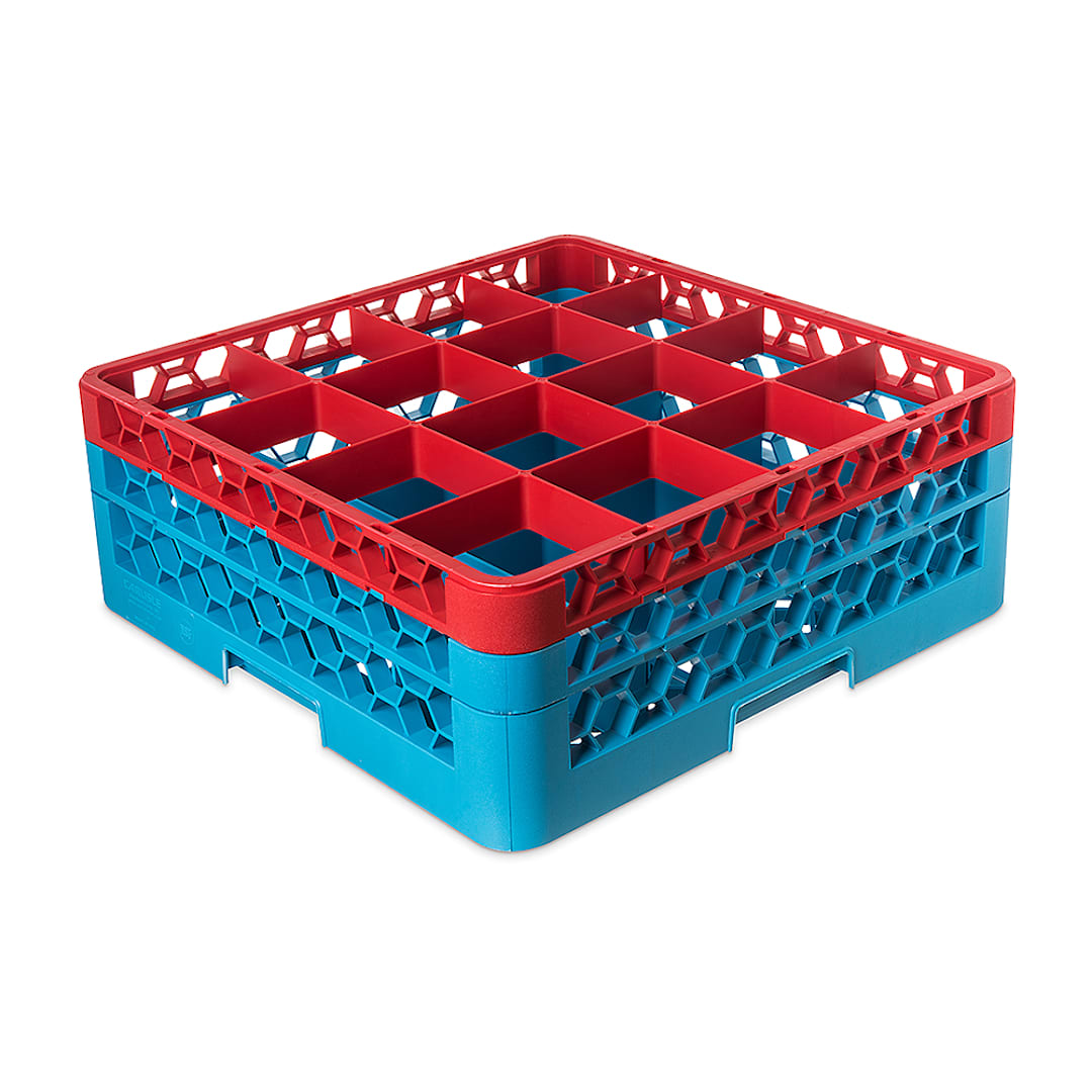 Carlisle RG16-2C410 Red/Blue 16 Cmpt Glass Rack with 2 Extenders