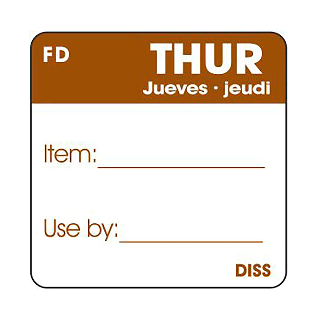 Bollin 4610164 Dissolveable 1" x 1" Thursday Label