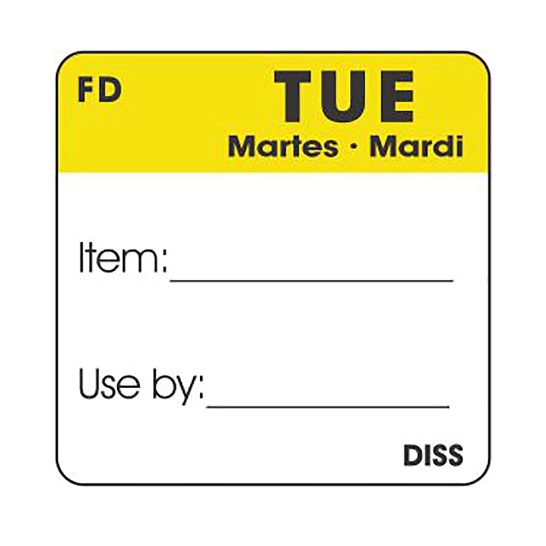 Bollin 4610162 Dissolveable 1" x 1" Tuesday Label