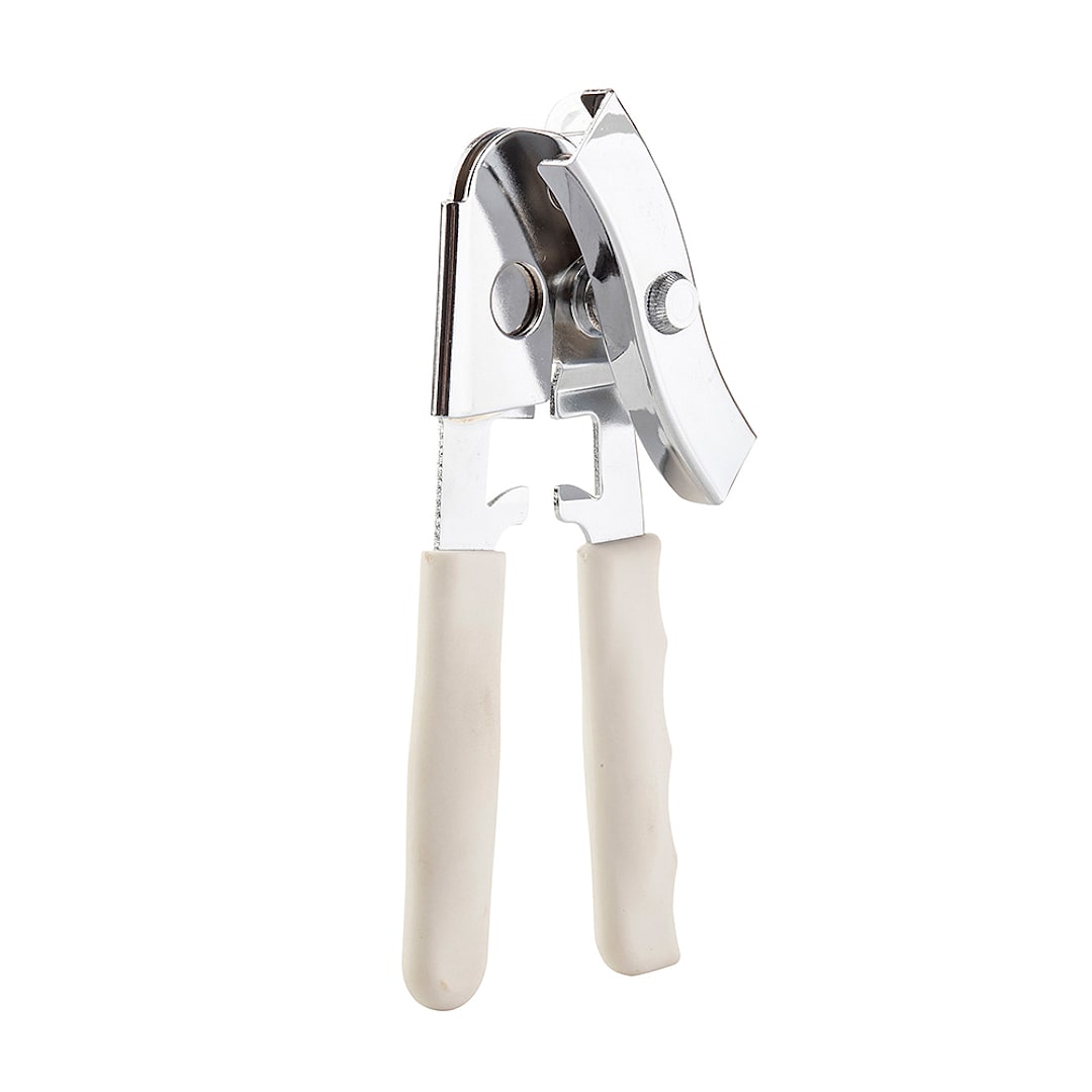 TableCraft 10444W 3-3/4" Manual Can Opener with White Rubber Handle