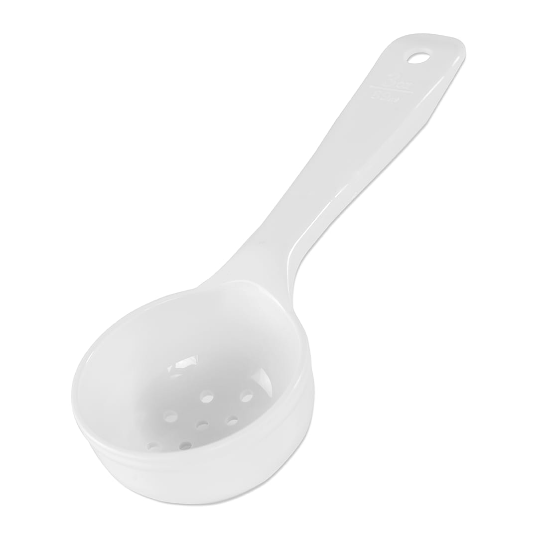 Carlisle 492702 White Perforated 3 Oz. Portion Spoon with Short Handle