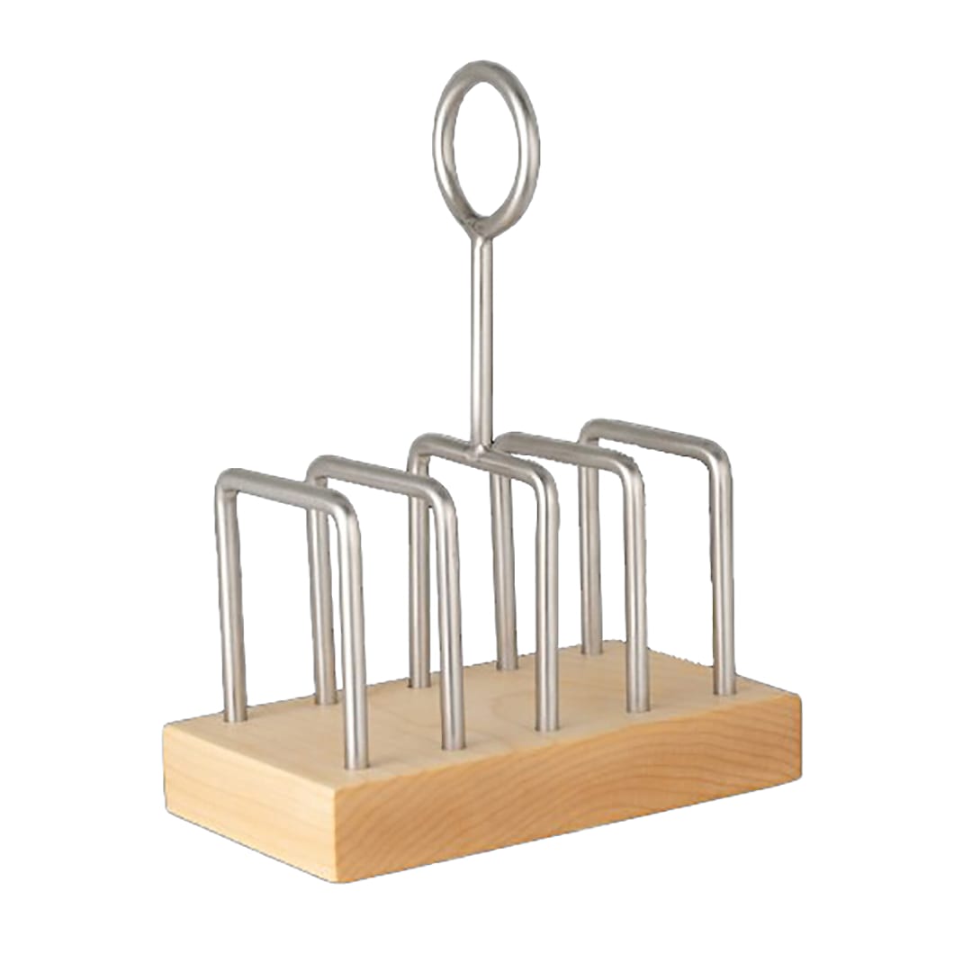Steelite 5850JX142 S/S 4.5 x 2.75 x 6 Toast Rack with Light Wood Base