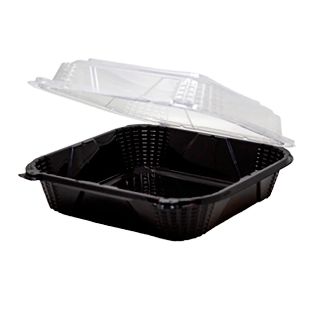 Genpak PV200 Black/Clear 9.25 x 9.125 x 3 Hinged Container