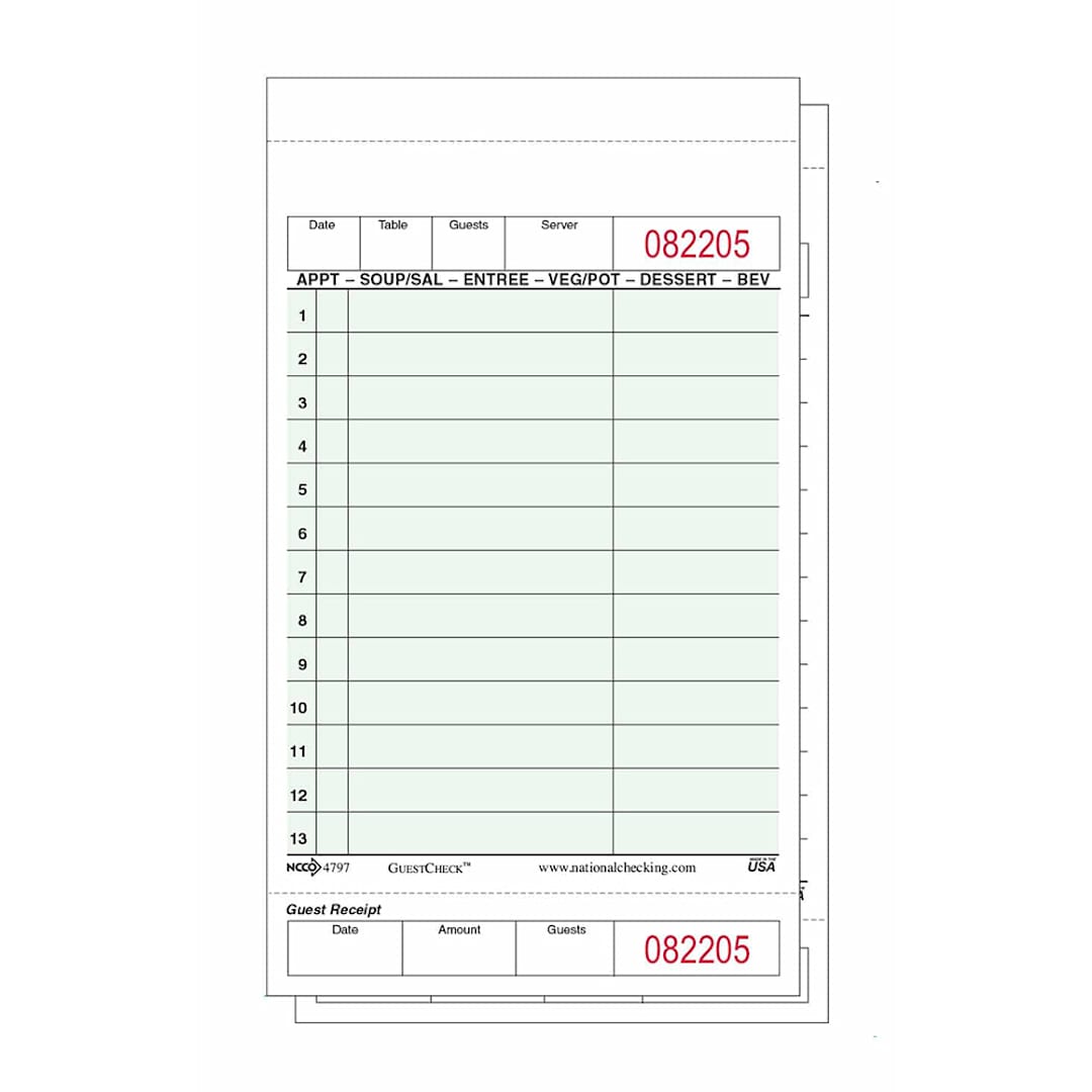 National Checking G4797 Grn 13 Line 4.3 x 7.3 Guest Check - 2000 / CS