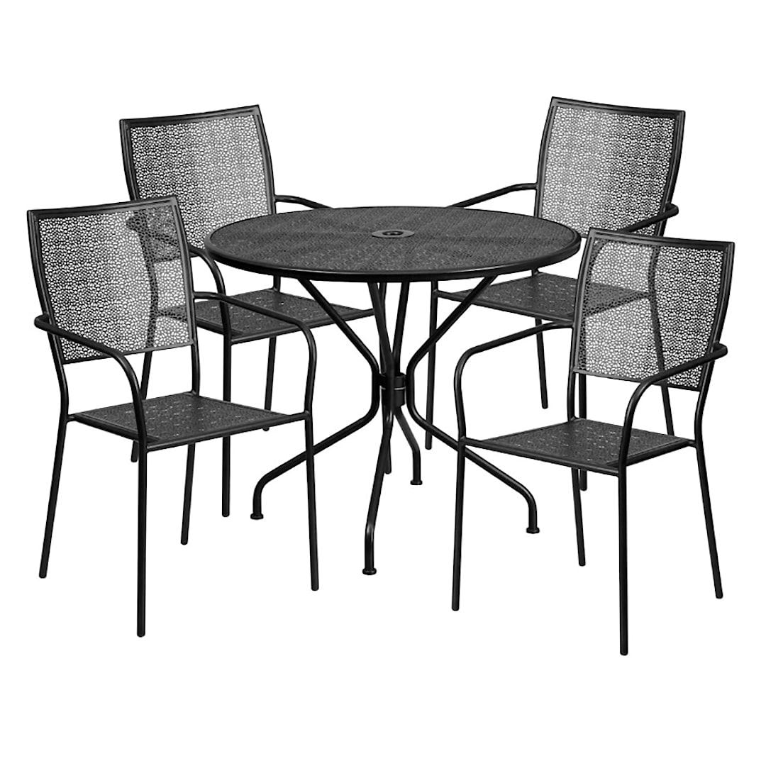 Belnick CO-35RD-02CHR4-BK-GG 5-Pc. Black Steel Patio Table Set