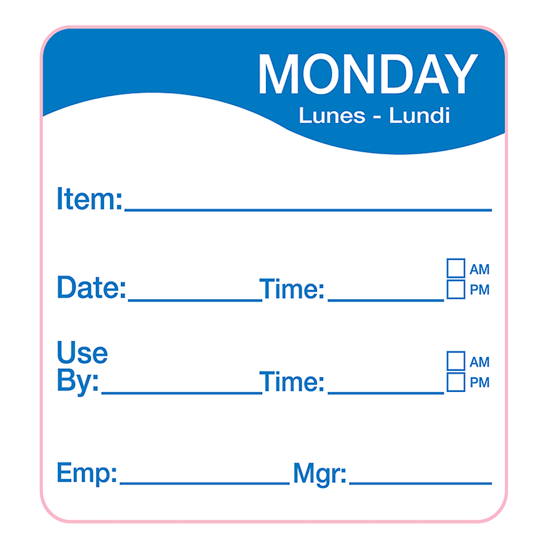 Darling Foodservice Blue Monday 2 x 2 Square Day Label