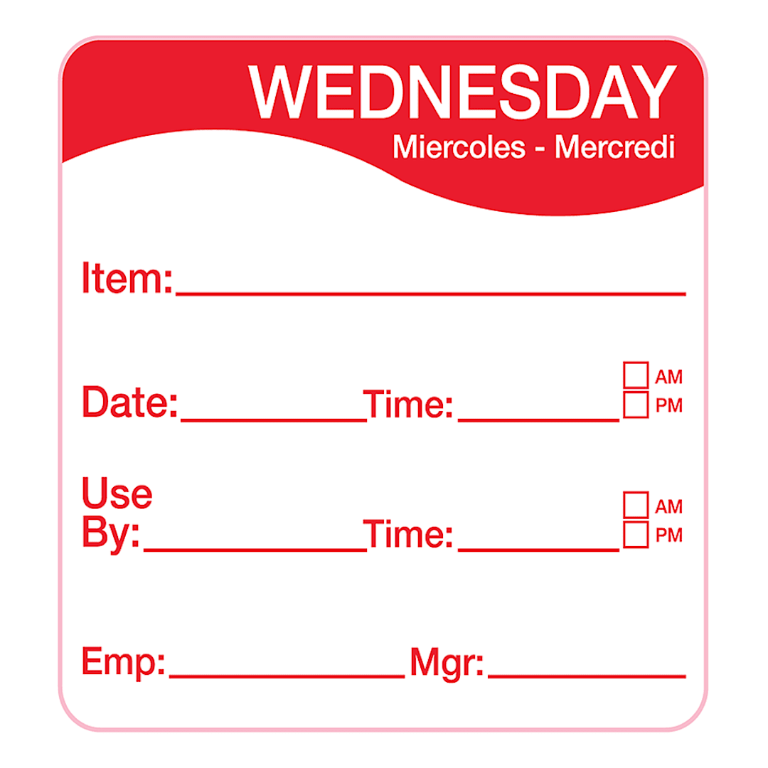 Darling Foodservice Red Wedesday 2 x 2 Square Day Label