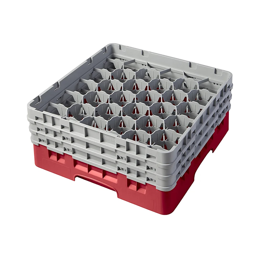 Cambro 30S638163 Red 30-Cmpt Glass Rack with 3 Gray Extenders