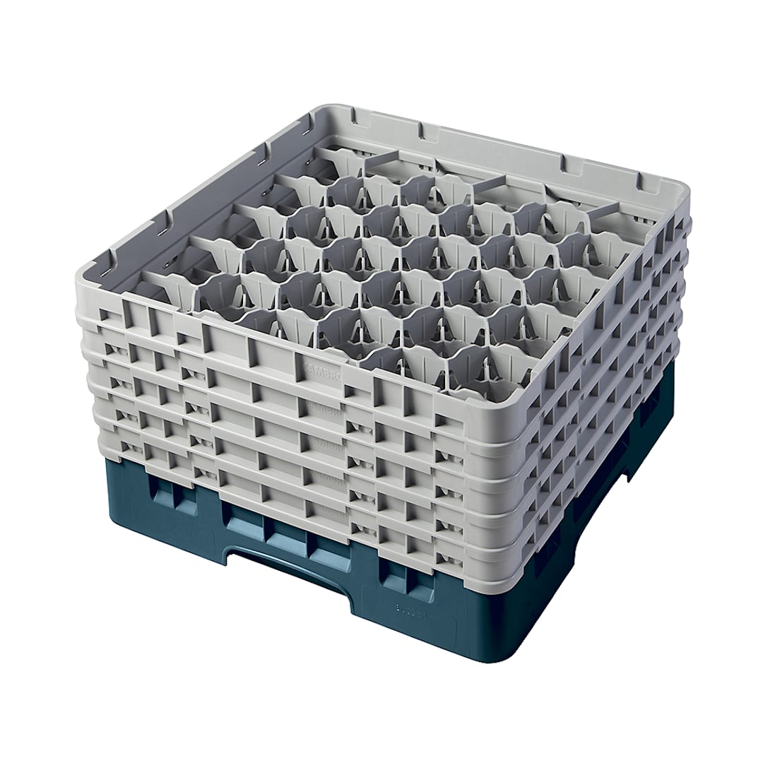 Cambro 30S958414 Teal 30-Cmpt Glass Rack with 5 Gray Extenders
