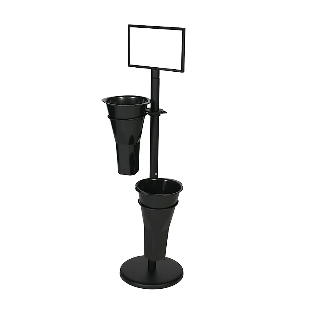 Mobile Merchandisers FC42/2-BM Blk 50 in. Floral Stand w/ Vases & Sign