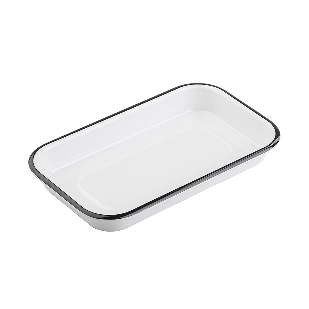 TableCraft 11671 1/8 Size White Melamine Serving Tray w/ Black Edge