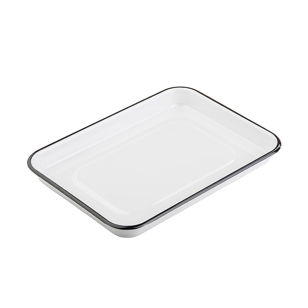 TableCraft 11669 1/4 Size White Melamine Serving Tray w/ Black Edge