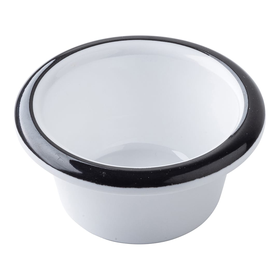 TableCraft 12214 Canteen White/Black 2 oz. Melamine Ramekin