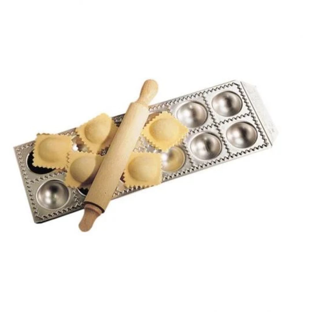 Matfer Bourgeat 073194 Domed 12-Square Ravioli Mold with Roll Pin