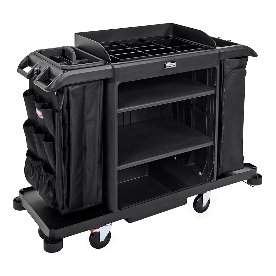 Rubbermaid 2202527 Blk Full Size Housekeeping Cart w/ Accessory Bundle