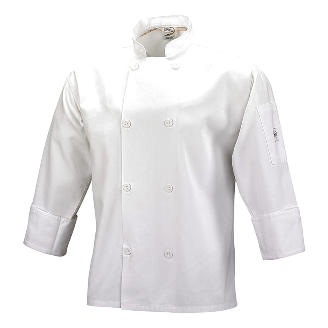 Mercer Culinary M60010WHS Small White Long Sleeve Chef Coat