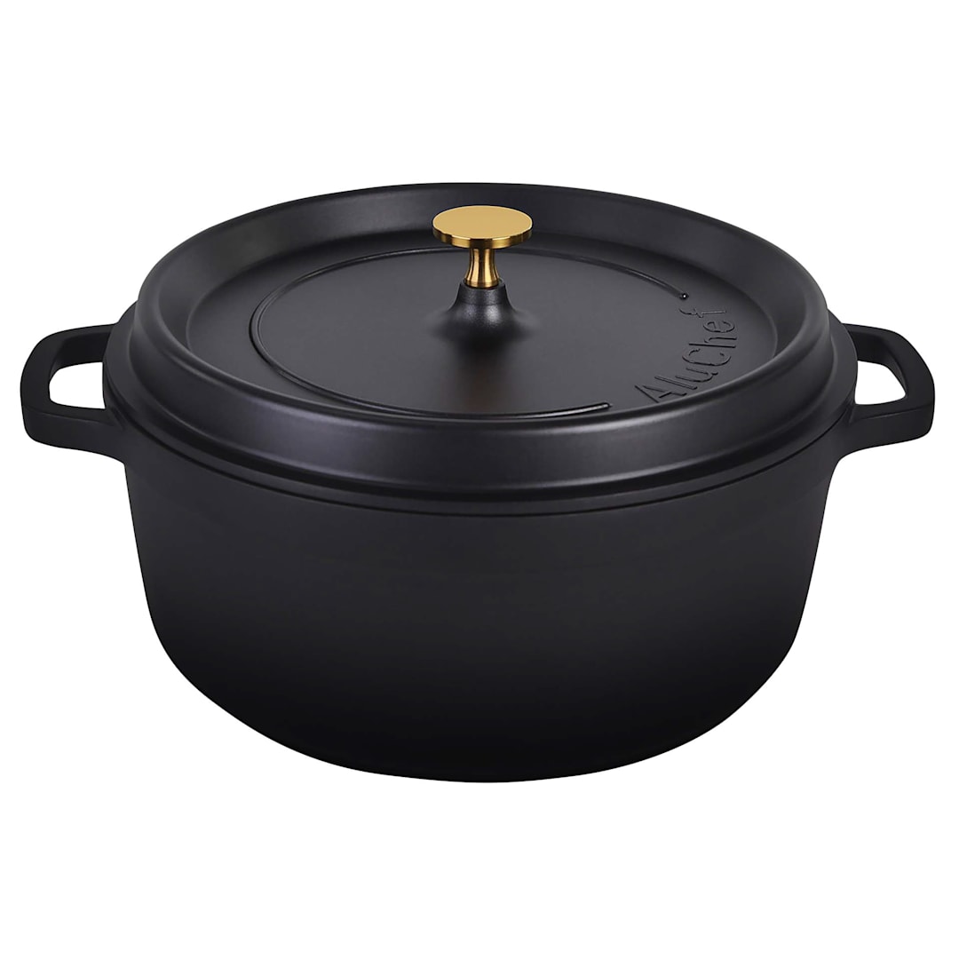 AluChef AP280011G Matte Blk 7 qt Casserole Dish w/ Gold Knob - 2 / CS