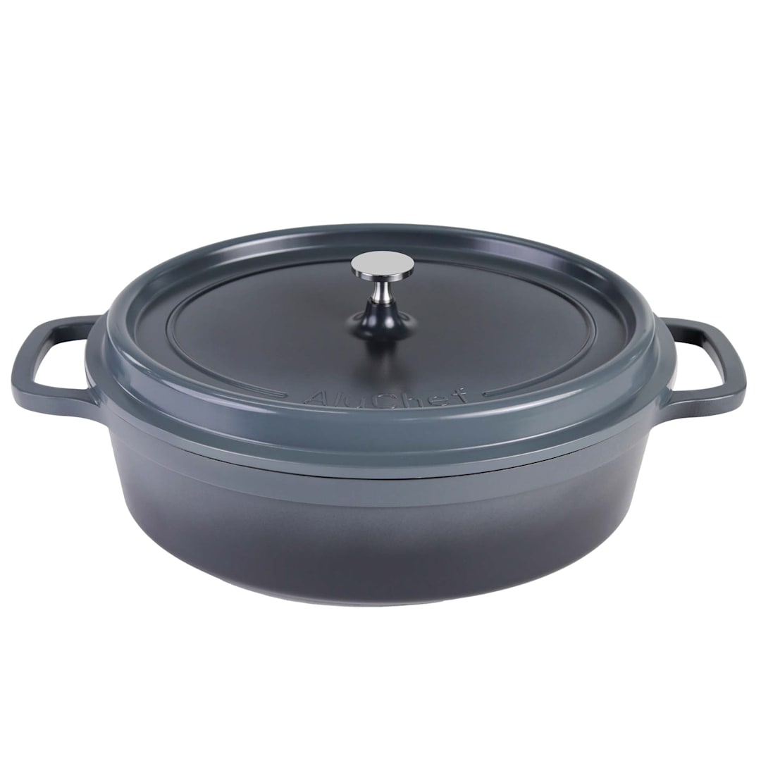AluChef AP352912 Gray Oval 8 quart Roaster w/ S/S Knob - 4 / CS