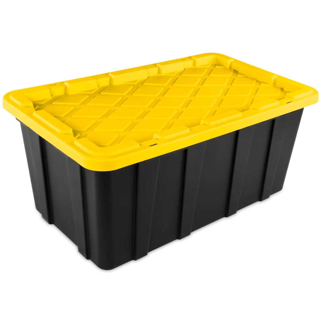 Sterilite 50679Y04 Black/Yellow 37.5 x 21.6 x 15.9 in. 38 Gallon Tote