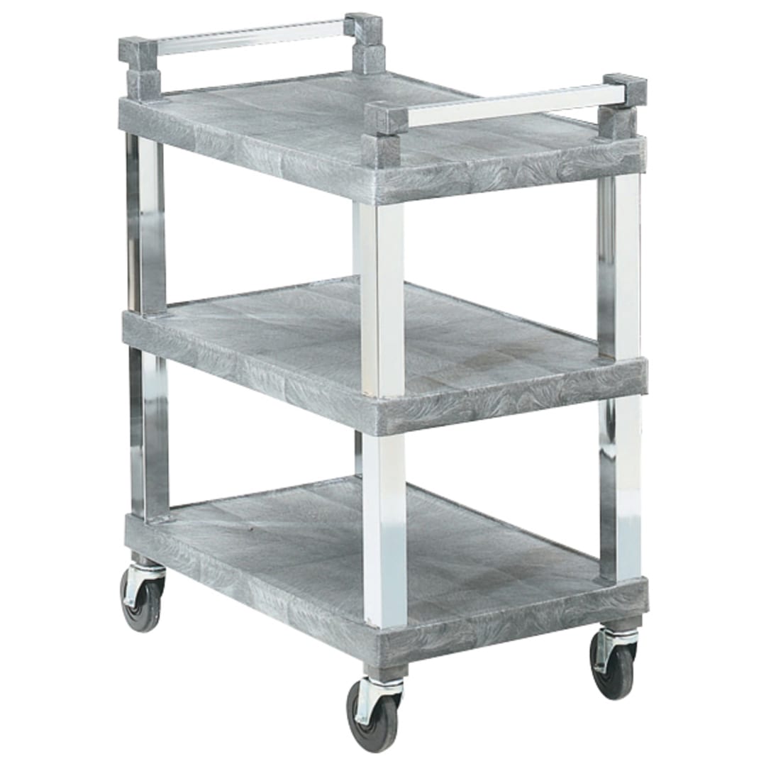 Vollrath 97102 Gray Open 3-Shelf Utility Cart with Chrome Uprights
