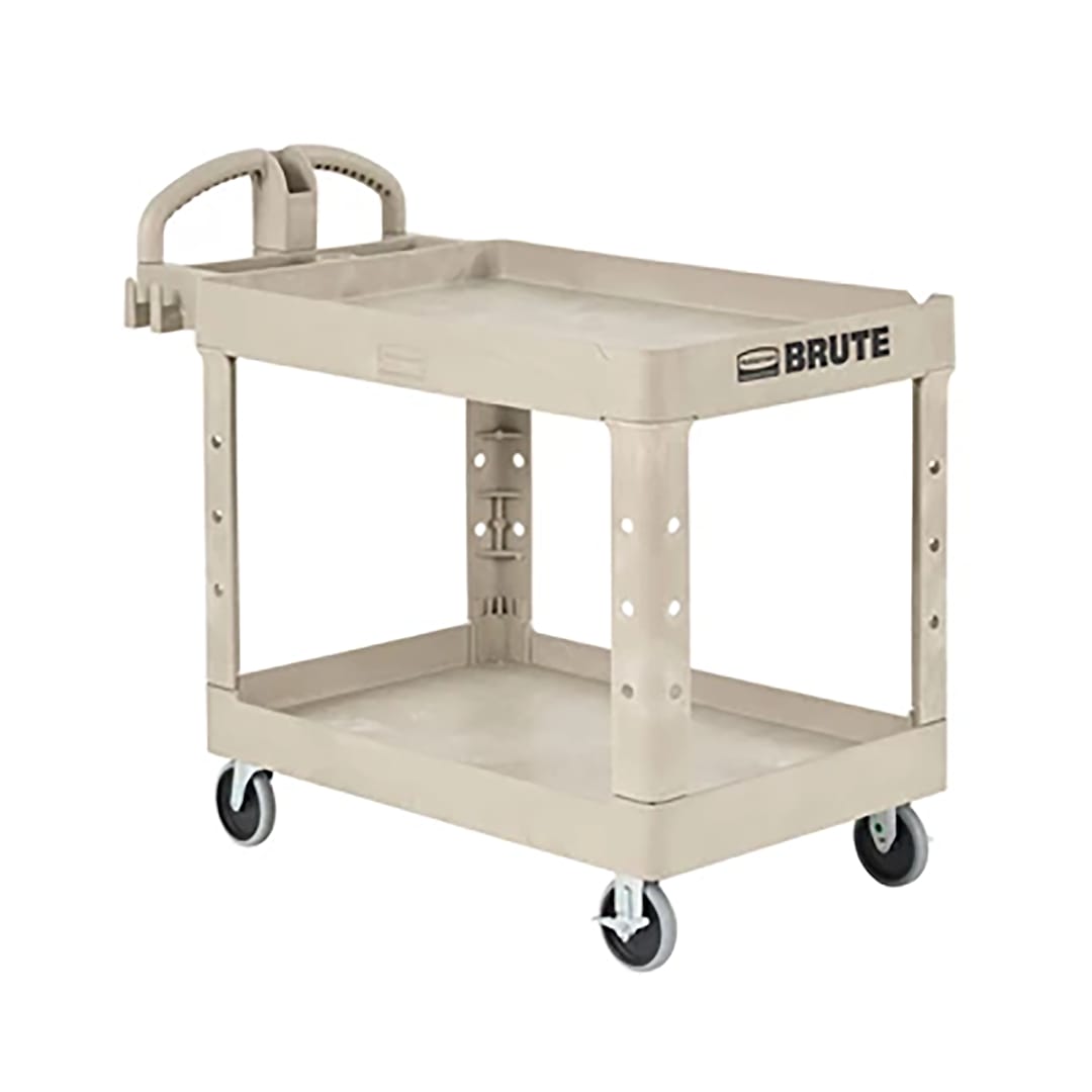 Rubbermaid FG452088 Beige 2-Shelf 45 x 26" Utility Cart