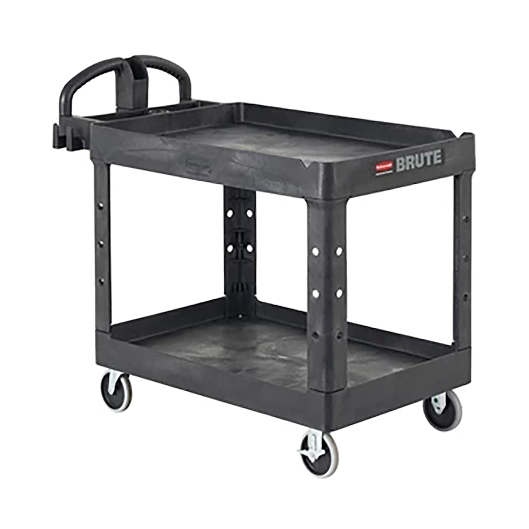 Rubbermaid FG452088BLA Black 2-Shelf 45 x 26" Utility Cart