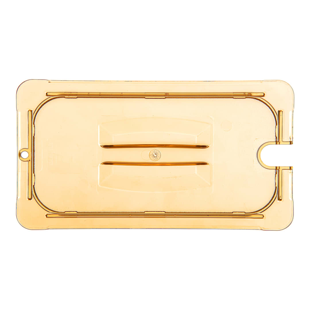 Carlisle 10471U13 StorPlus 1/3 Amber Handled and Notched Smart Lid