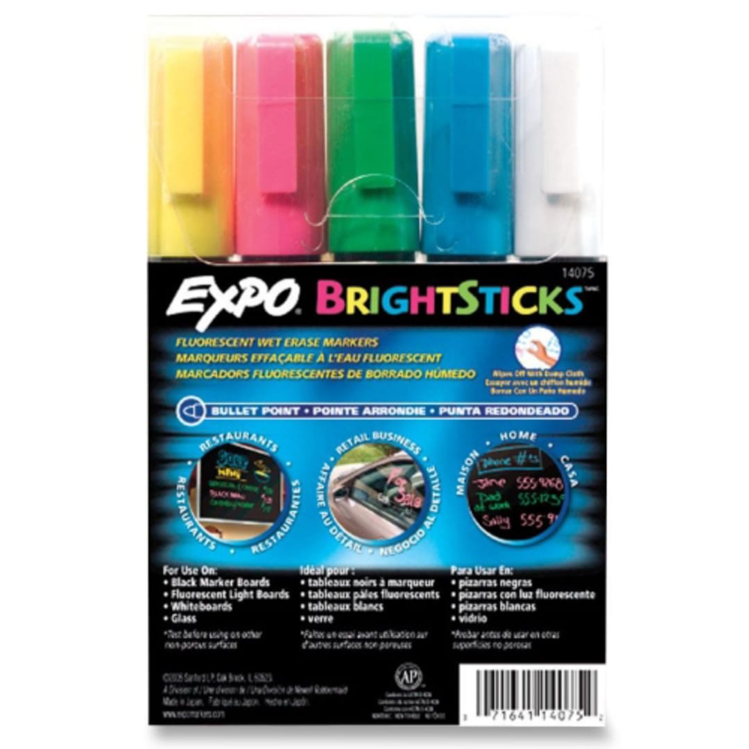 Expo SAN14075 Set Of 5 Bullet Tip Bright Stick Markers - Set