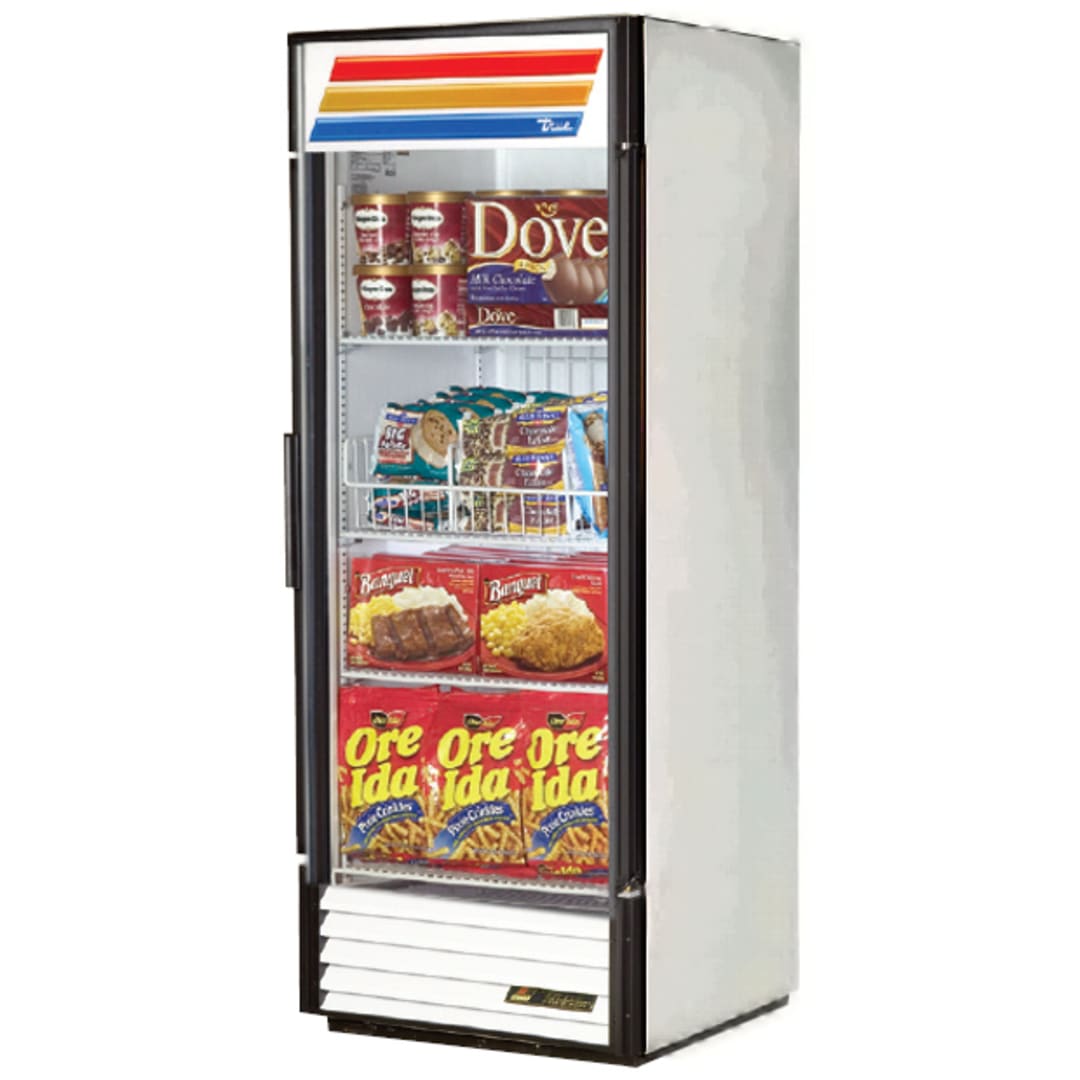 True GDM-12F-HC~TSL01 Blk Glass Right Swing Door Freezer Merchandiser