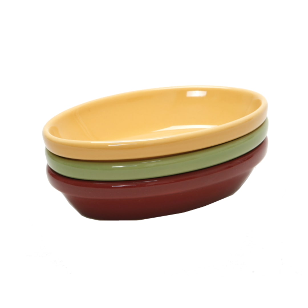 Tuxton DYK-0803 8 Oz. Assorted Colors Oval Nesting Baker