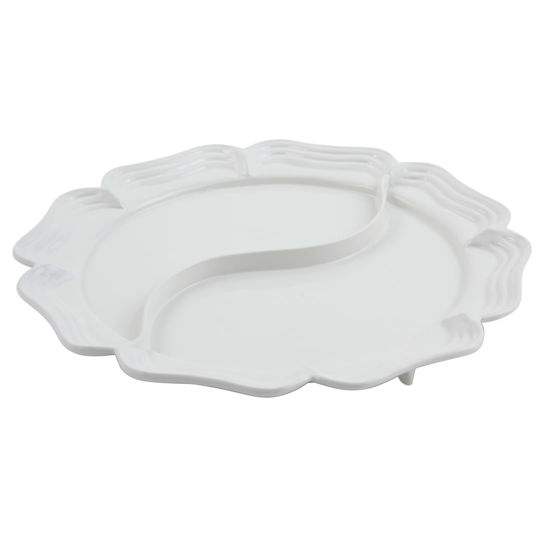 Bon Chef 2061D WHITE Sandstone 18" Rnd Divided Queen Anne Platter