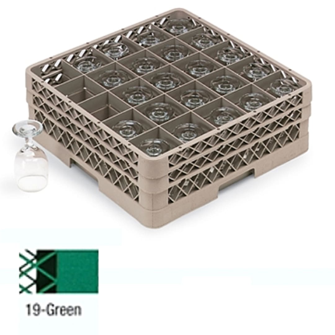 Traex® TR6BBBB-19 Green 25 Compartment Glass Rack with 4 Extenders