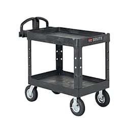Rubbermaid FG452010BLA Black 2-Shelf Utility Cart w/ Pneumatic Casters Main Image