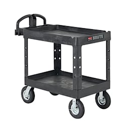 Rubbermaid FG454610BLA Black 2-Shelf Utility Cart w/ Pneumatic Casters Main Image