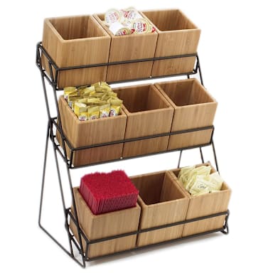 Cal-Mil 1817-13 Iron 3-Tier Bamboo Bin Display with 9 Bins