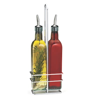 TableCraft H916N Prima 16 Oz. 2-Bottle Cruet Set with Rack