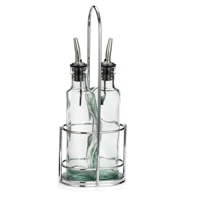 TableCraft H918N Gemelli 8.5 Oz. Glass Bottle Set with Chrome Rack