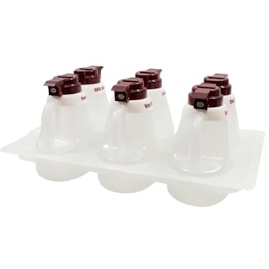 TableCraft 483 Salad Dressing Dispenser Set with Maroon Lids