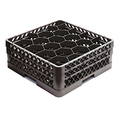 Traex® TR11GG-06 Black 20 Compartment Glass Rack with 2 Extenders