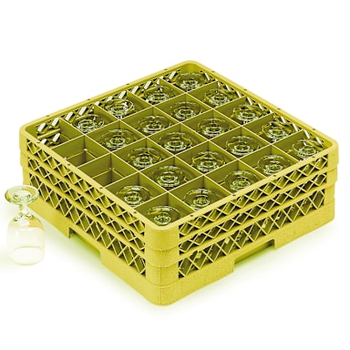 Traex® TR6BBB-08 Yellow 25 Compartment Glass Rack with 3 Extenders