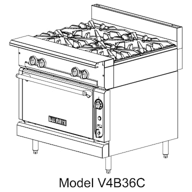 Vulcan V4B36 V Series Natural Gas Range with 4 Burners / Modular Base