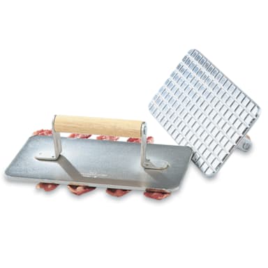 Vollrath 47708 Stamped Chrome Plated Steel Steak Weight w/ Wood Handle