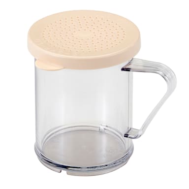 Cambro 96SKRD135 Camwear Clear 10 Oz Shaker w/ Beige Salt & Pepper Lid