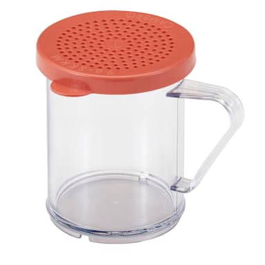 Cambro 96SKRM135 Clear 10 Oz Shaker with Red Medium Grain Product Lid