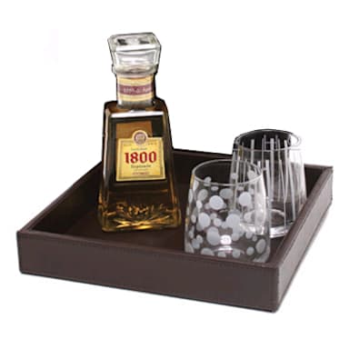 FOH® RTR002BRL11 Faux Leather Brown London Square Tray - 4 / CS